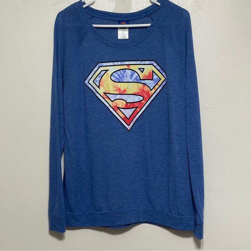 Superman DC Comics Blue Graphic Long Sleeve Shirt Juniors XL